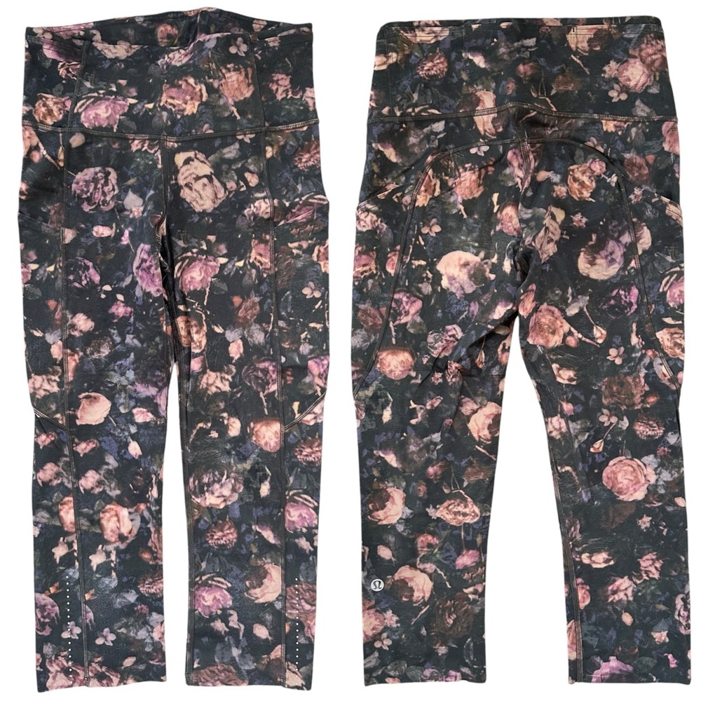 Lululemon Fast & Free Crop II Nulux 19" Leggings in Peony Multi Size 4